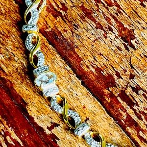 Ross Simons Blue Topaz Marcasite sterling silver gold overlay bracelet